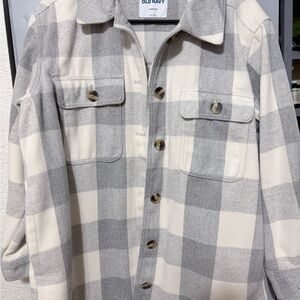 Old Navy Gray and Cream Checkered Coat